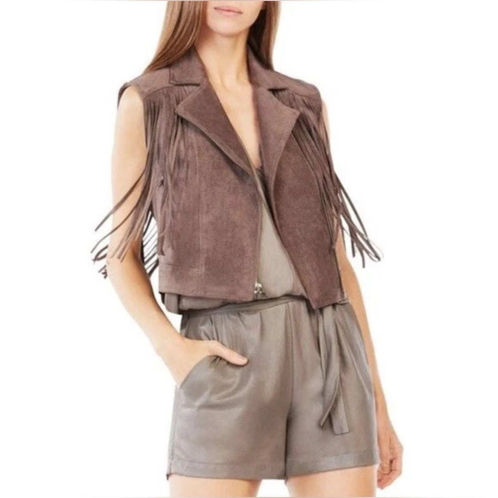 BCBG Brown Suede Fringe Vest Western Cowboy Festival Equestrian Biker Tribal XXS - Picture 5 of 5